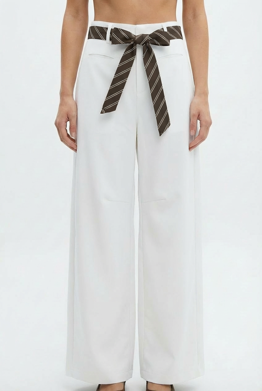 Wide-Leg Trousers with Contrast Belt