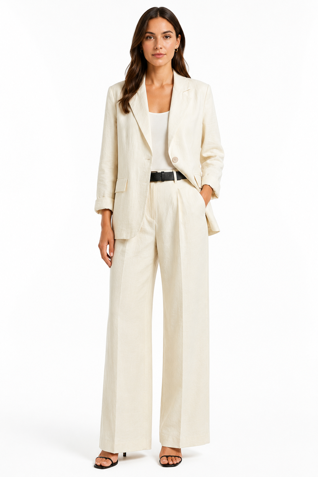 Pantaloni Wide-Leg con Cintura Contrastante