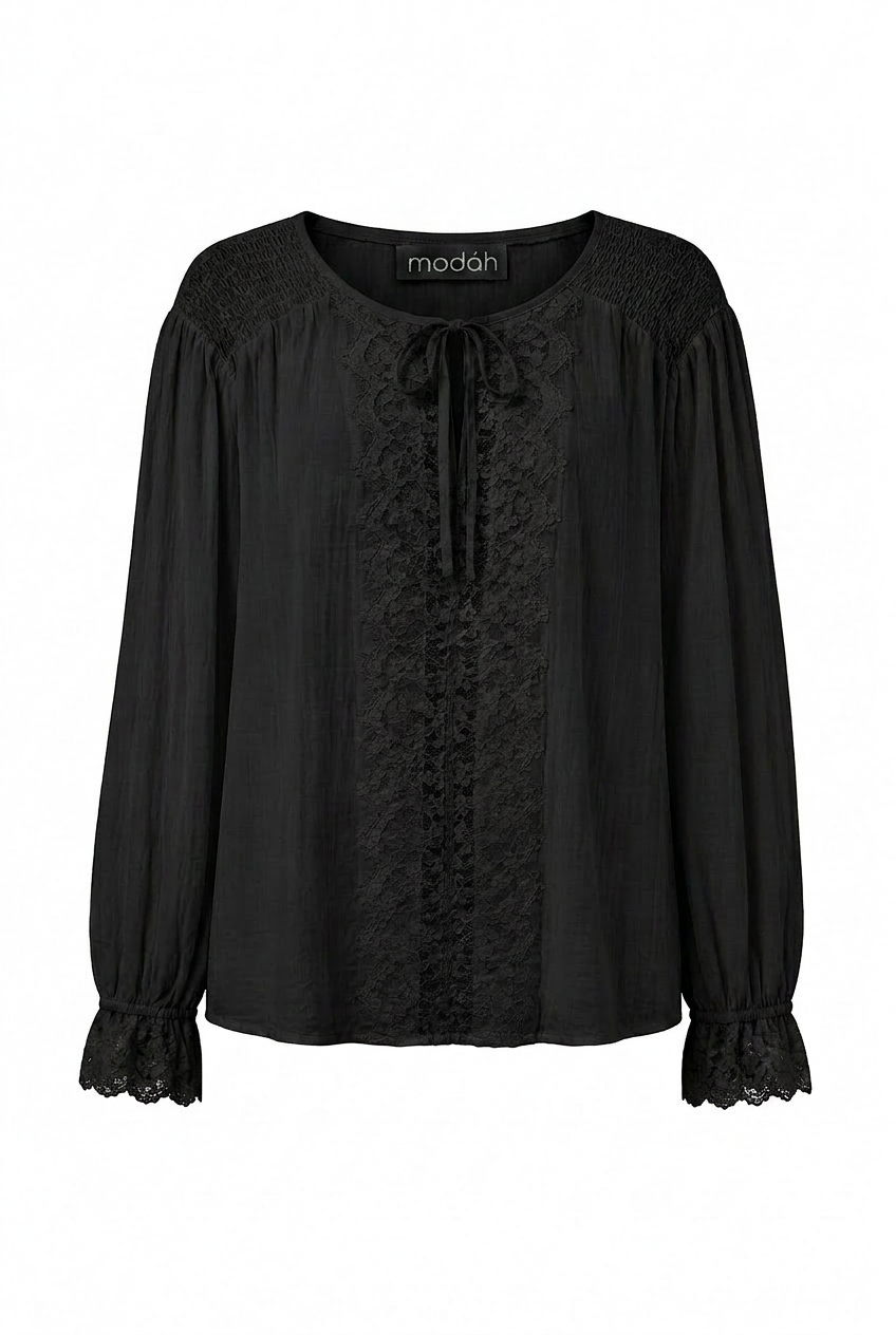 Blusa Boho-Chic con Inserti in Pizzo