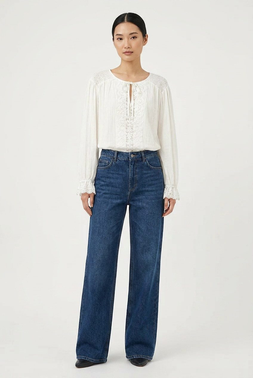 Blusa Boho-Chic con Inserti in Pizzo
