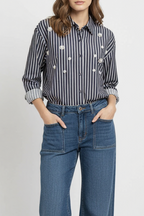STRIPED CROP SHIRT WITH FLORAL APPLICATIONS