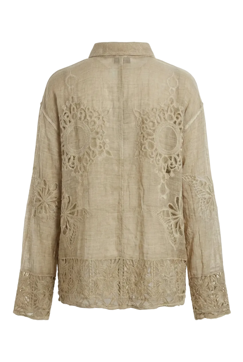 Camicia in Cotone con Ricami Intagliati e Dettagli Crochet