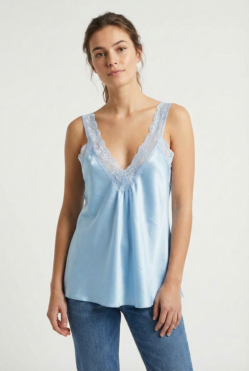 Top Lingerie in Raso con Bordi in Pizzo