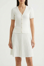 Cardigan a Costine con Scollo a V e Bottoni Perla
