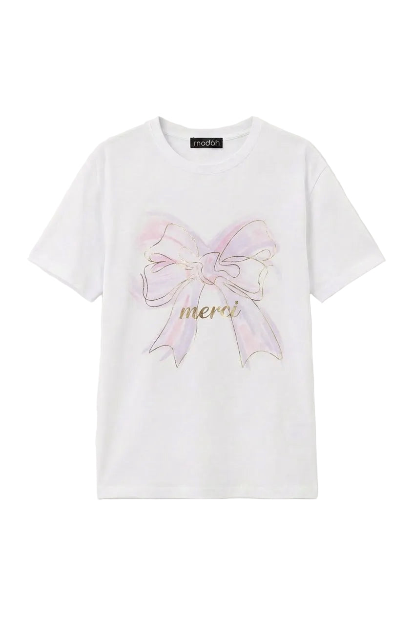 T-shirt "Merci" con Fiocco Artistico LILLA
