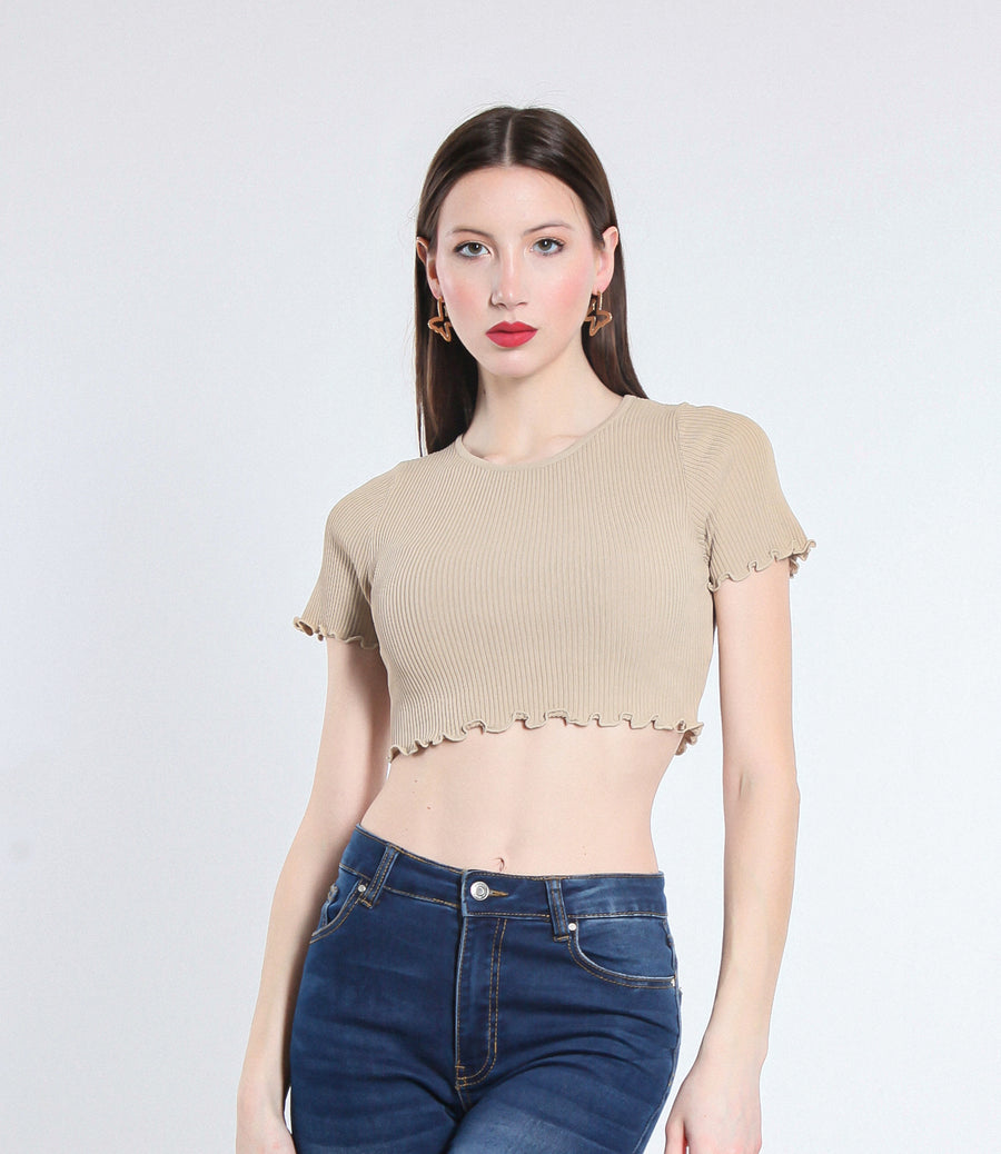 MAGLIA CROPPED VISCOSA SM BEIGE