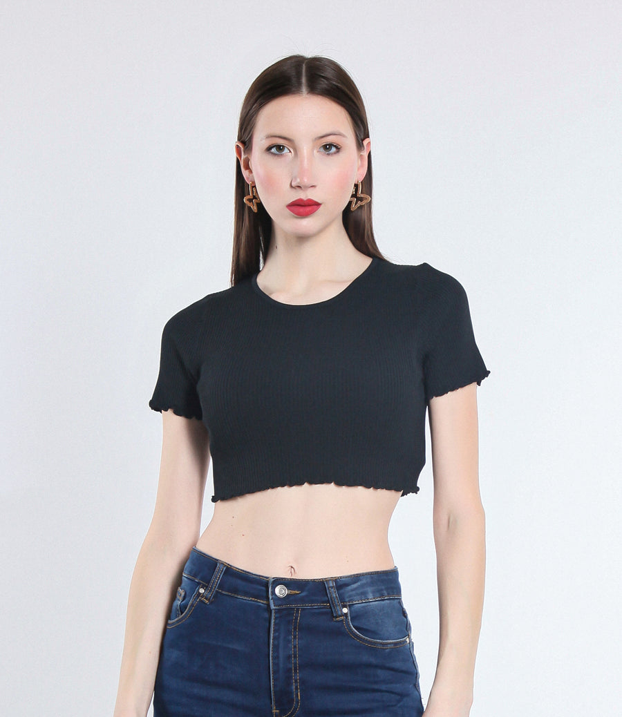 MAGLIA CROPPED VISCOSA SM NERO