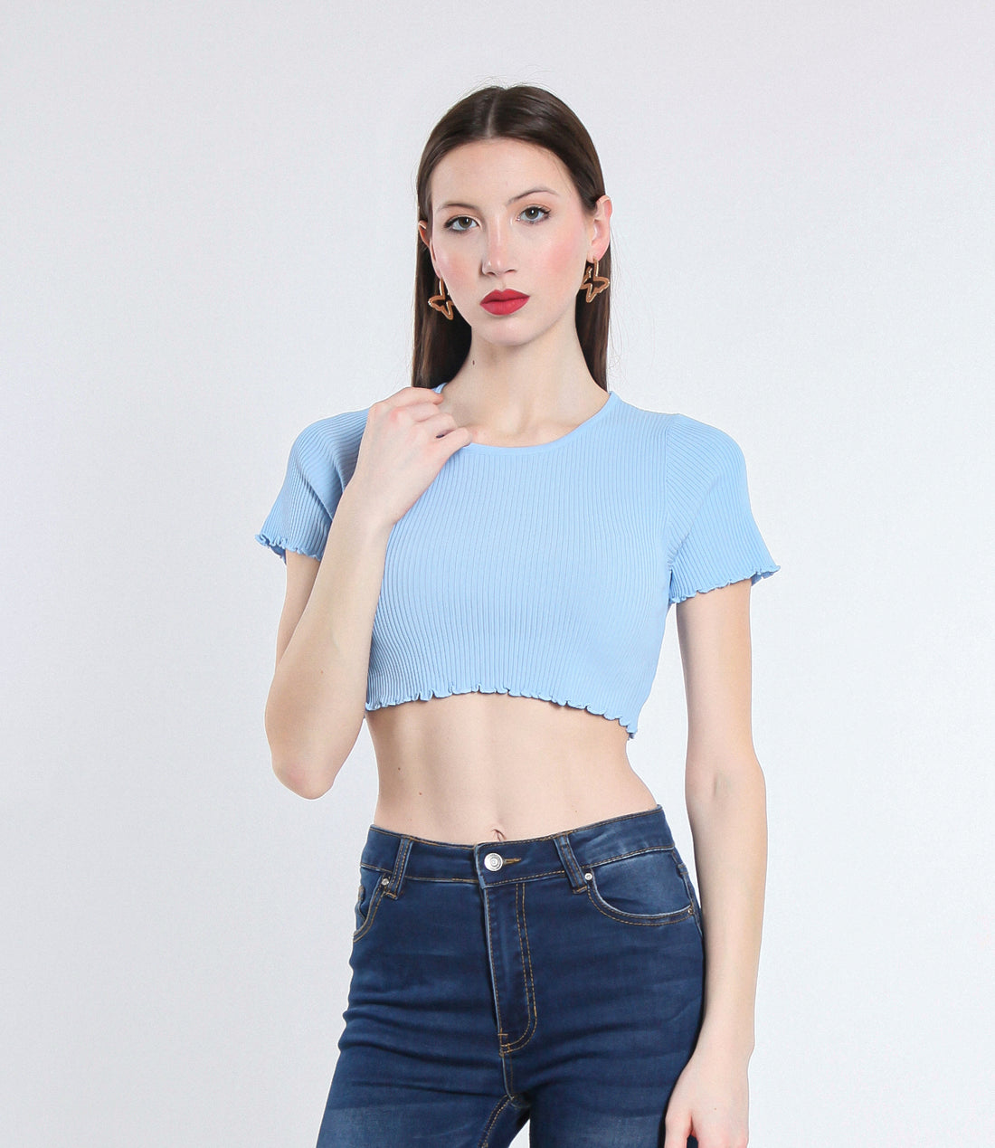 MAGLIA CROPPED VISCOSA SM CELESTE