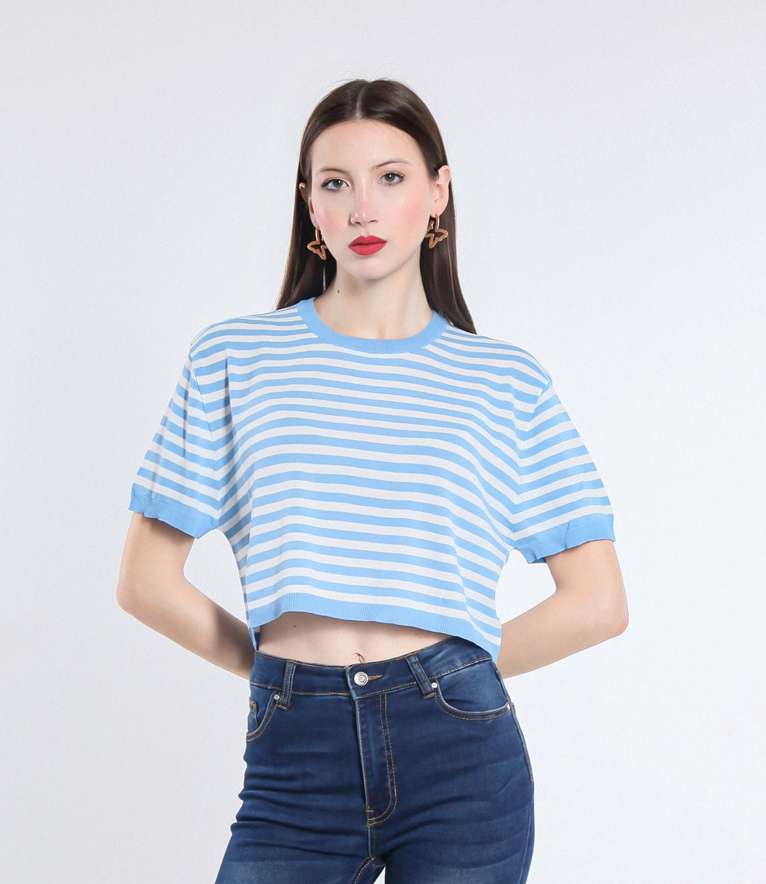 MAGLIA CROPPED VISCOSA SM CELESTE