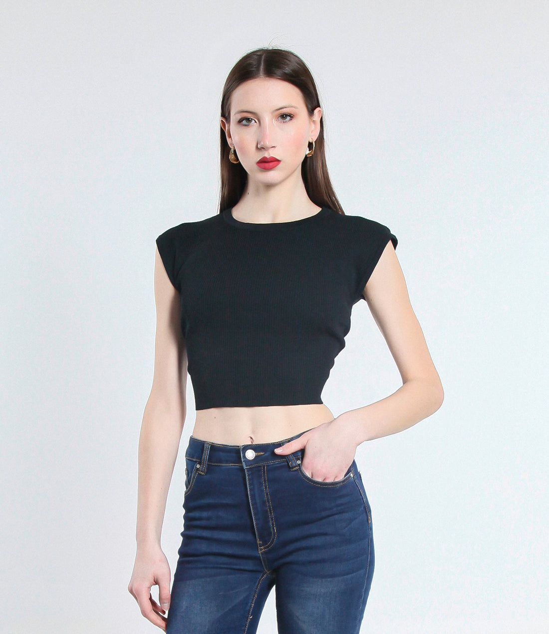 MAGLIA CROPPED IN VISCOSA SM NERO