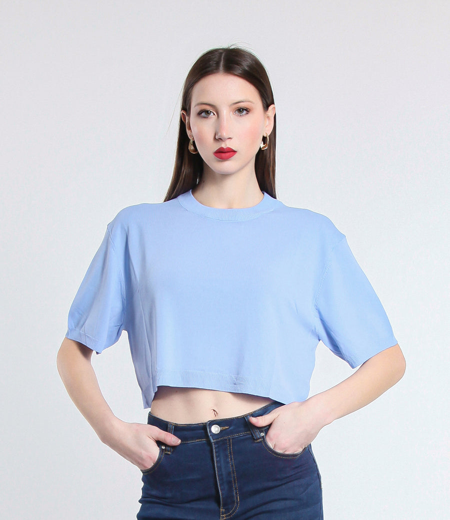 MAGLIA CROPPED IN VISCOSA SM CELESTE