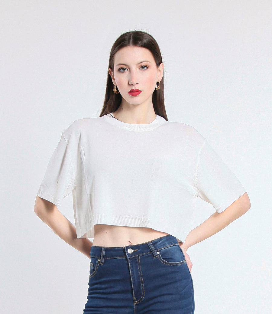 MAGLIA CROPPED IN VISCOSA SM BIANCO