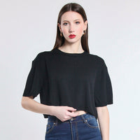 MAGLIA CROPPED IN VISCOSA SM NERO