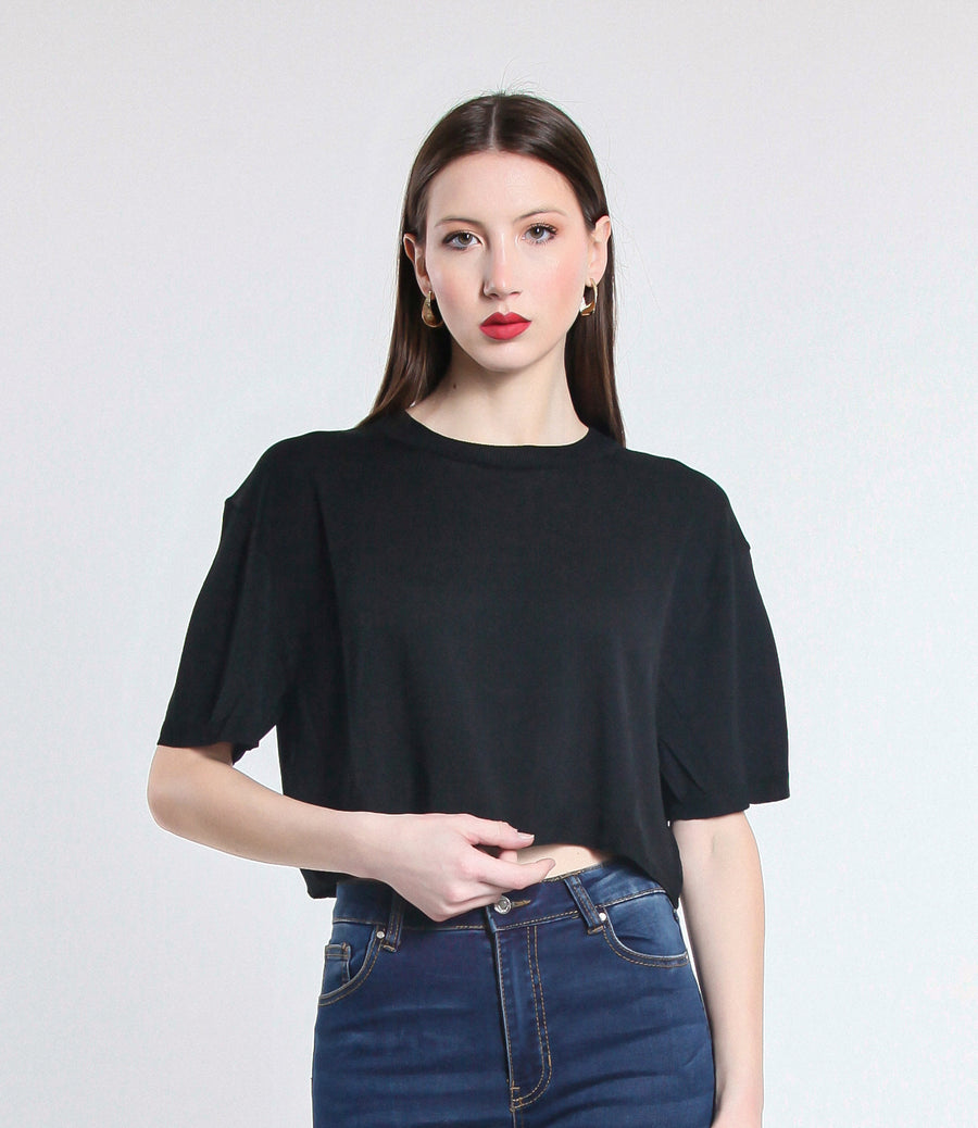 MAGLIA CROPPED IN VISCOSA SM NERO